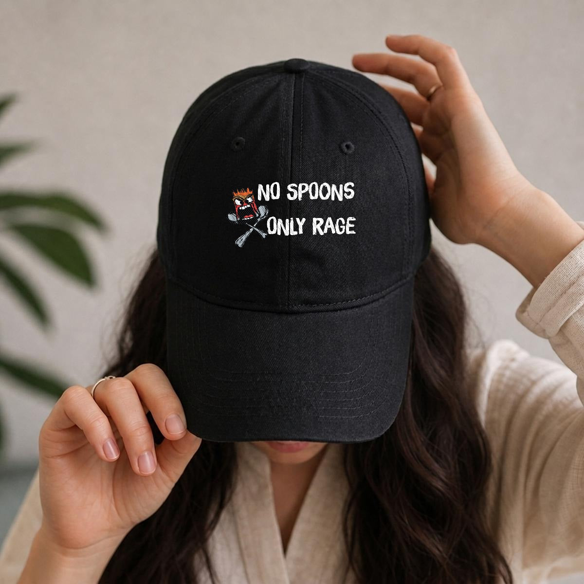 No Spoons, Only Rage Embroidered Soft-Crown Flat Cap