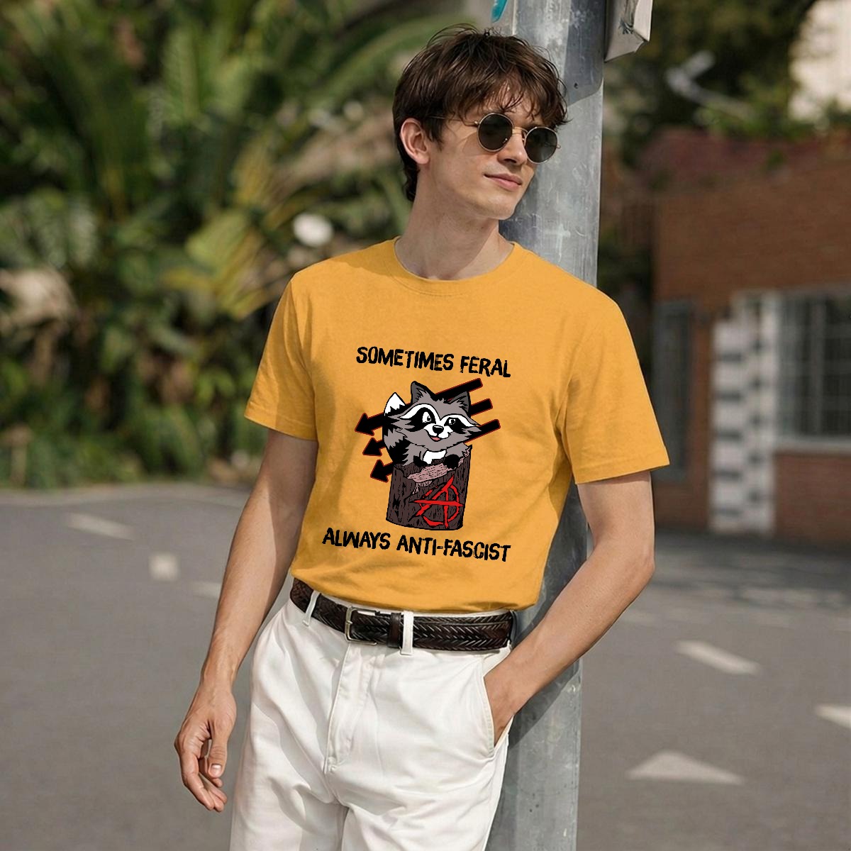 Sometimes Feral, Always Anti-Fascist T-shirt | Gildan 5000 Double DTG