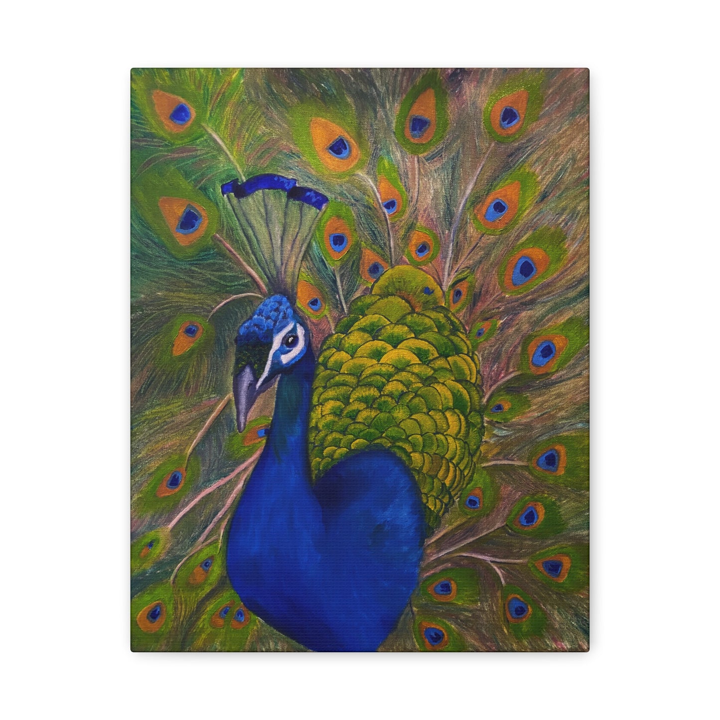 Peacock Art Canvas Print — Vibrant Blue & Green Stretched Wall Art