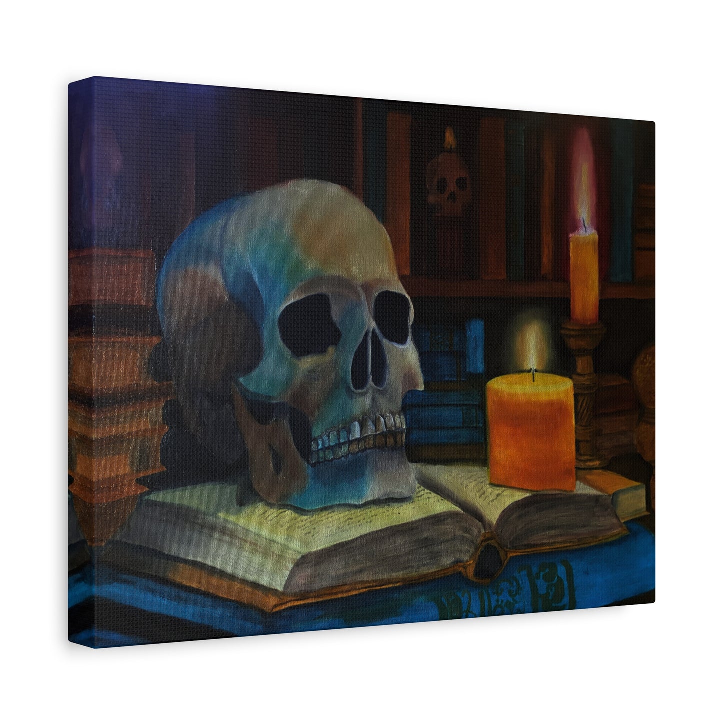 Skull & Candle Still Life Matte Canvas Print