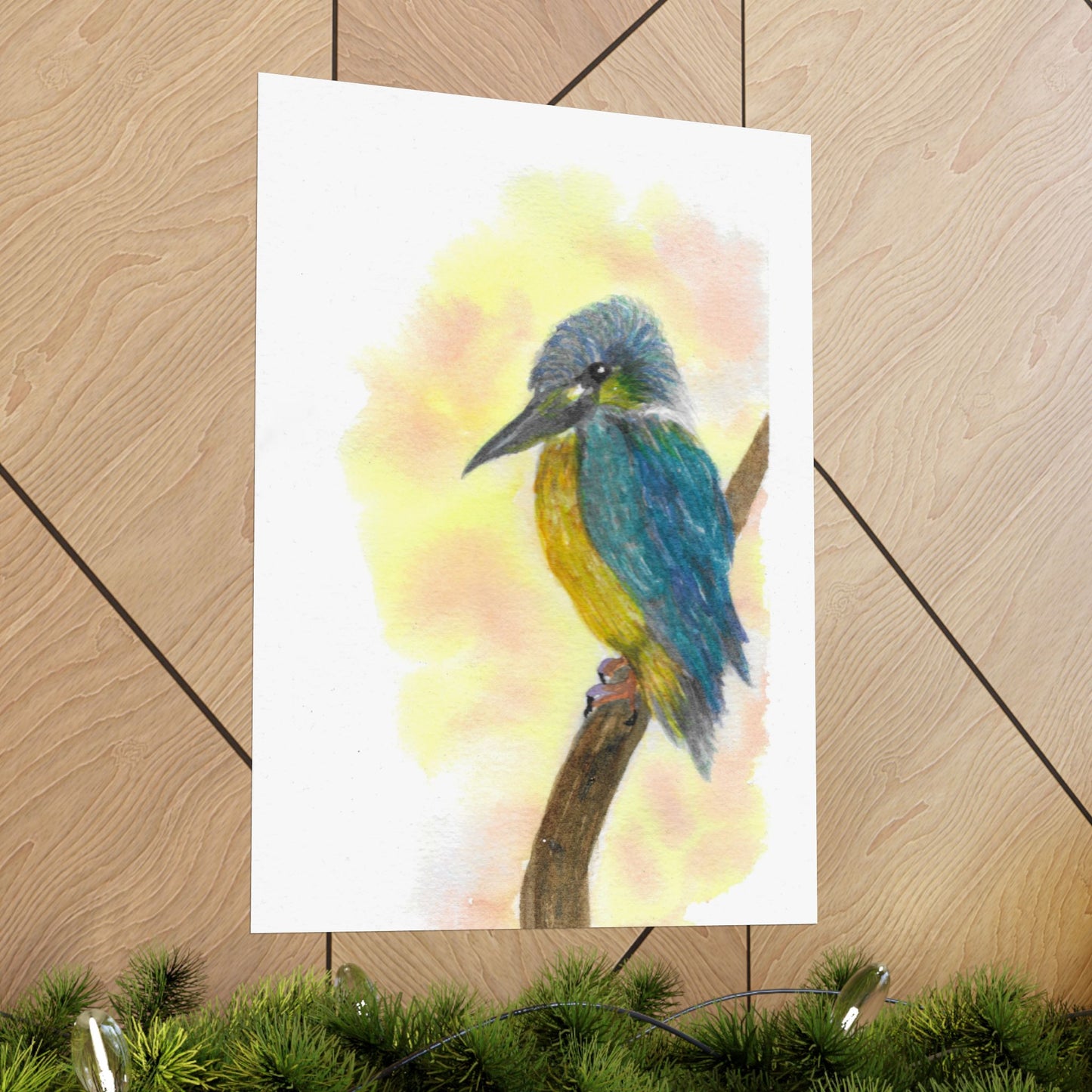 Kingfisher Watercolor Poster — Matte Vertical Bird Print for Nature Lovers