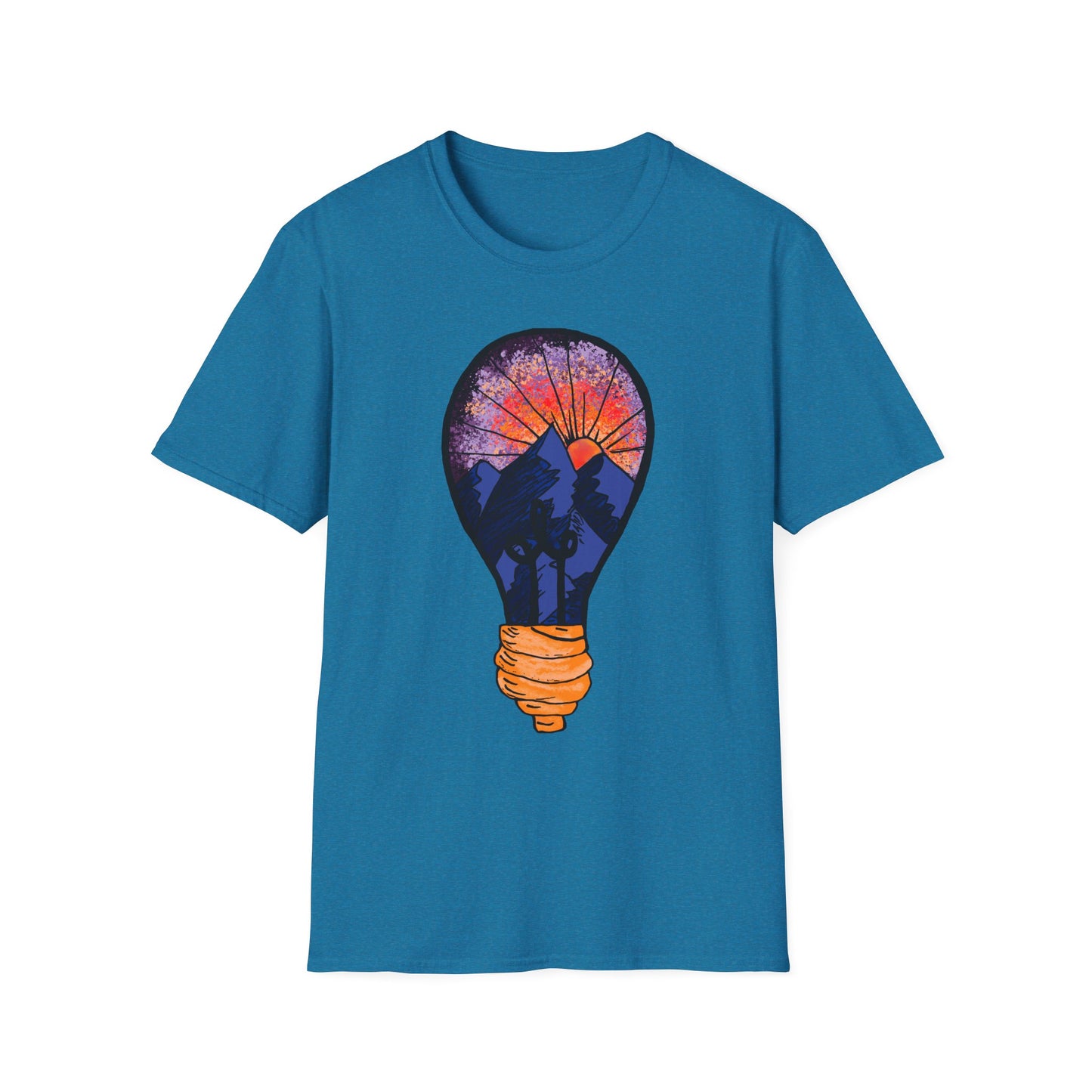 Mountain Sunset Lightbulb T-Shirt — Vintage Adventure Graphic Tee
