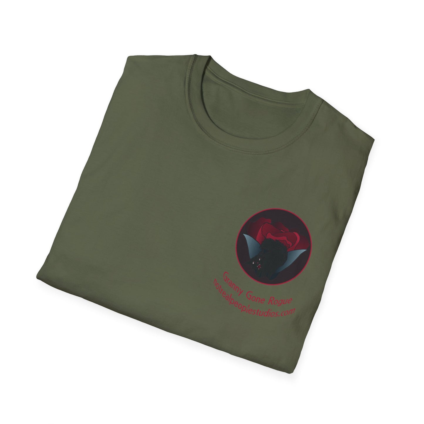 Granny Gone Rogue Logo T-Shirt | Red Rose and Black Cat T-Shirt