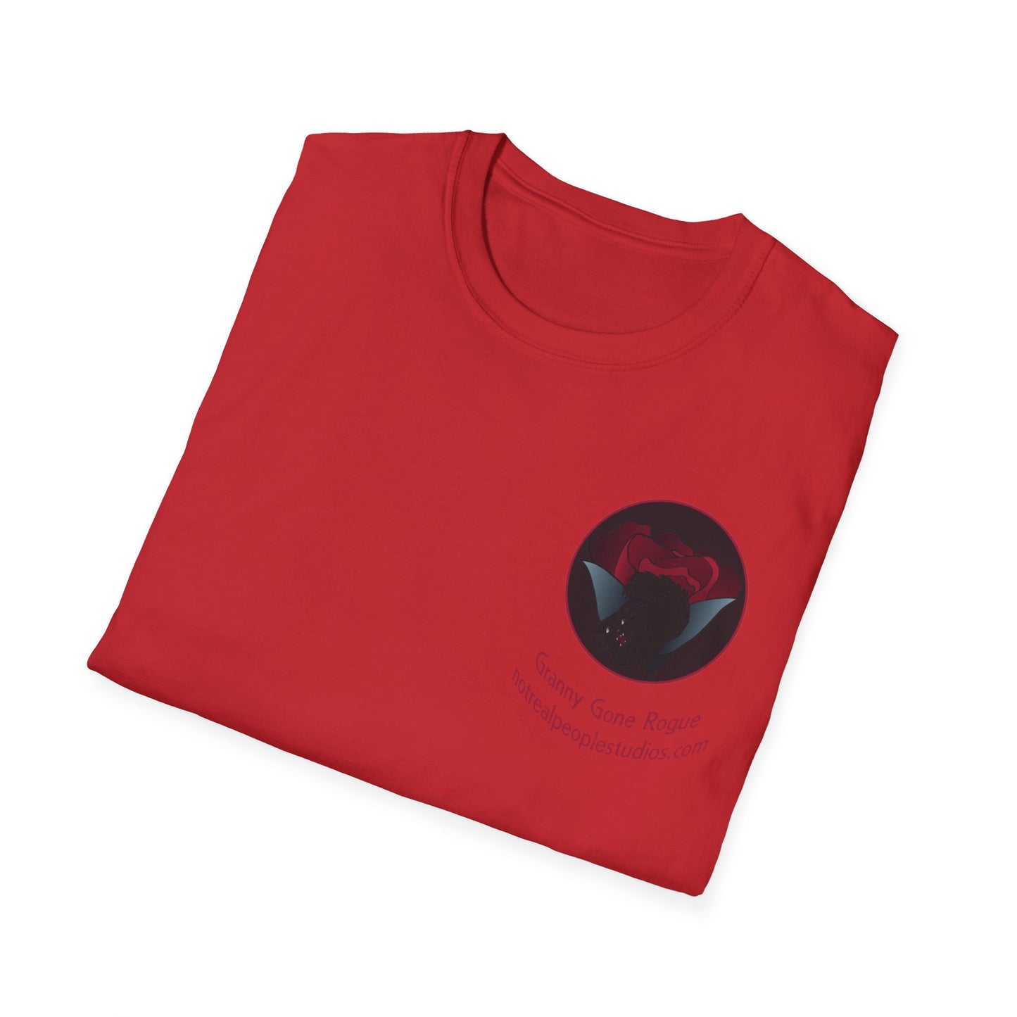 Granny Gone Rogue Logo T-Shirt | Red Rose and Black Cat T-Shirt