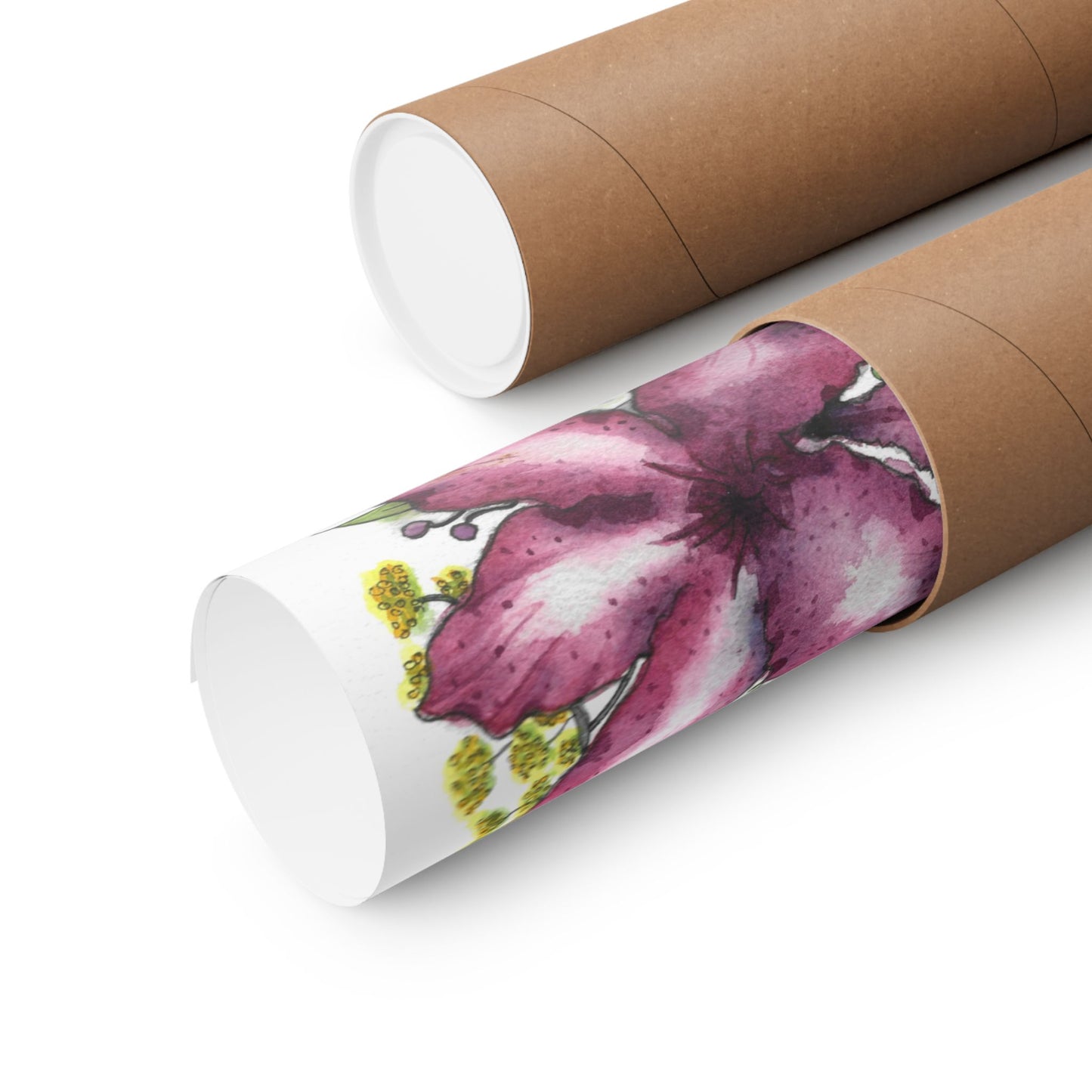 Floral Watercolor Poster | Pink Lily & White Blossoms Matte Vertical Print