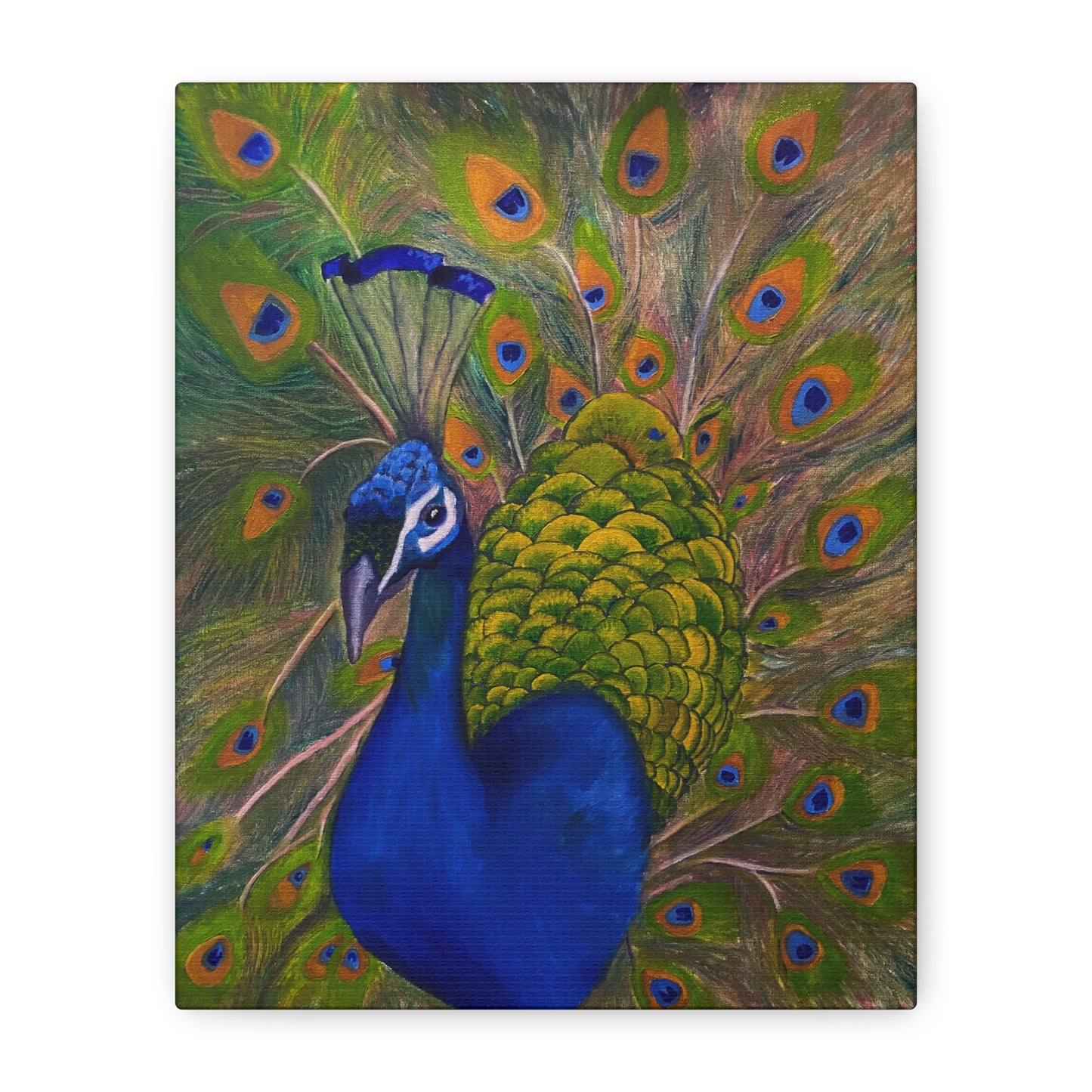 Peacock Art Canvas Print — Vibrant Blue & Green Stretched Wall Art