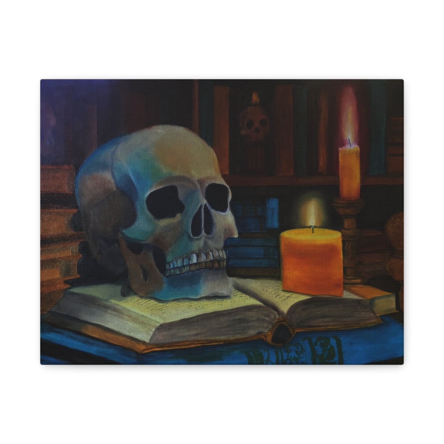 Skull & Candle Still Life Matte Canvas Print