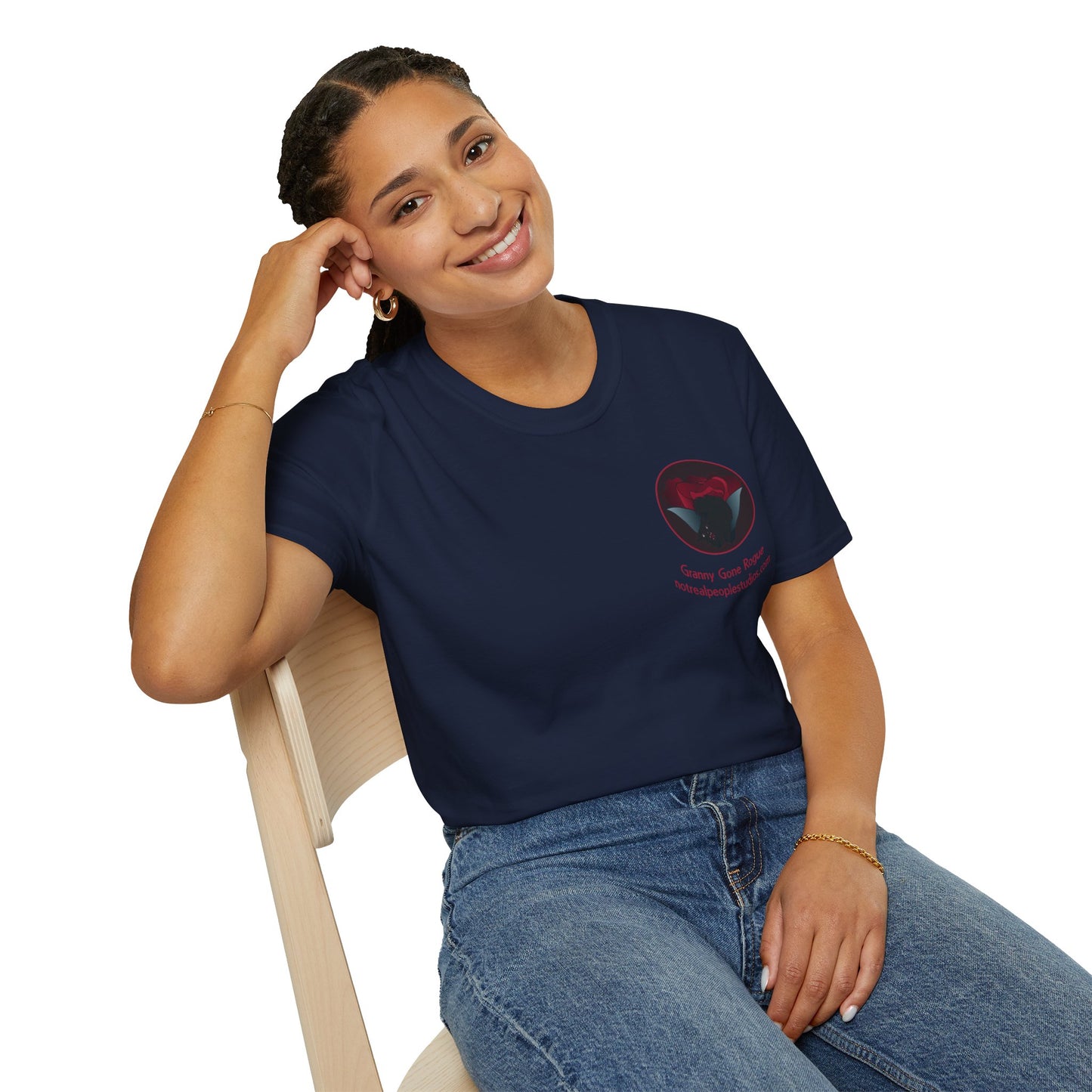 Granny Gone Rogue Logo T-Shirt | Red Rose and Black Cat T-Shirt