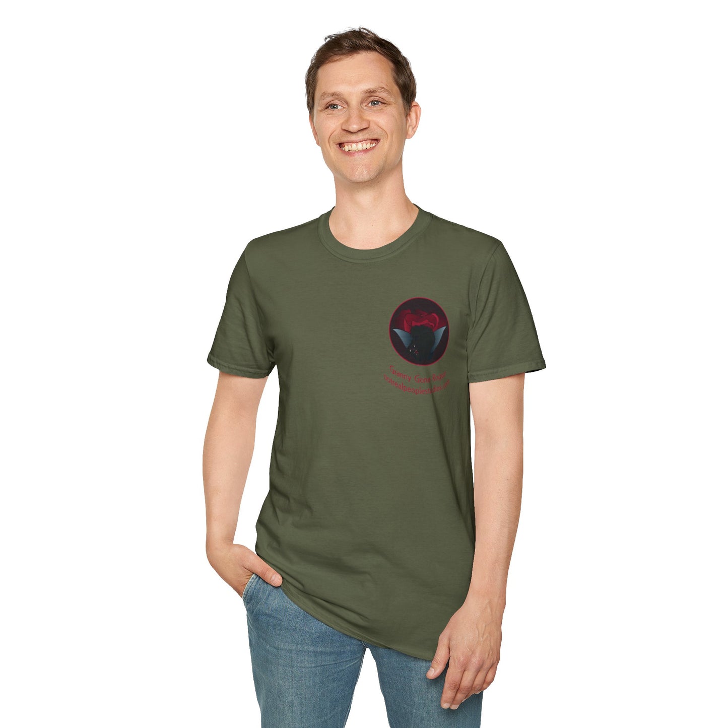 Granny Gone Rogue Logo T-Shirt | Red Rose and Black Cat T-Shirt