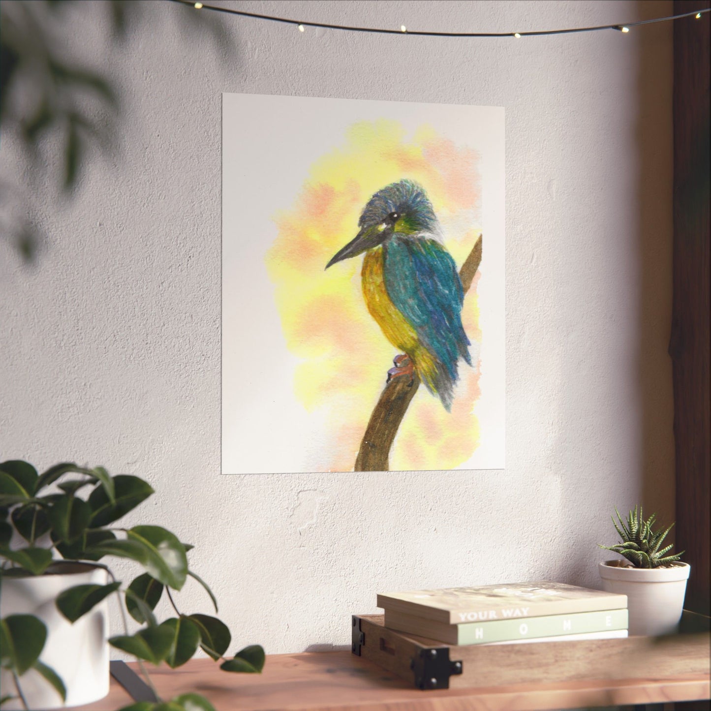 Kingfisher Watercolor Poster — Matte Vertical Bird Print for Nature Lovers