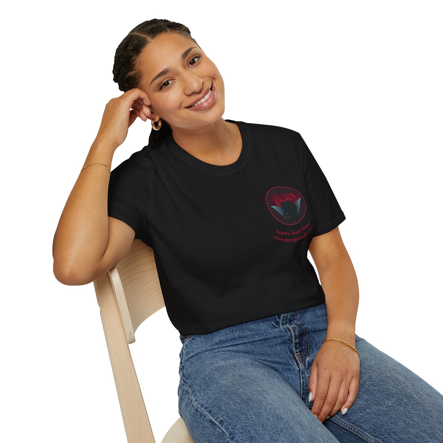 Granny Gone Rogue Logo T-Shirt | Red Rose and Black Cat T-Shirt