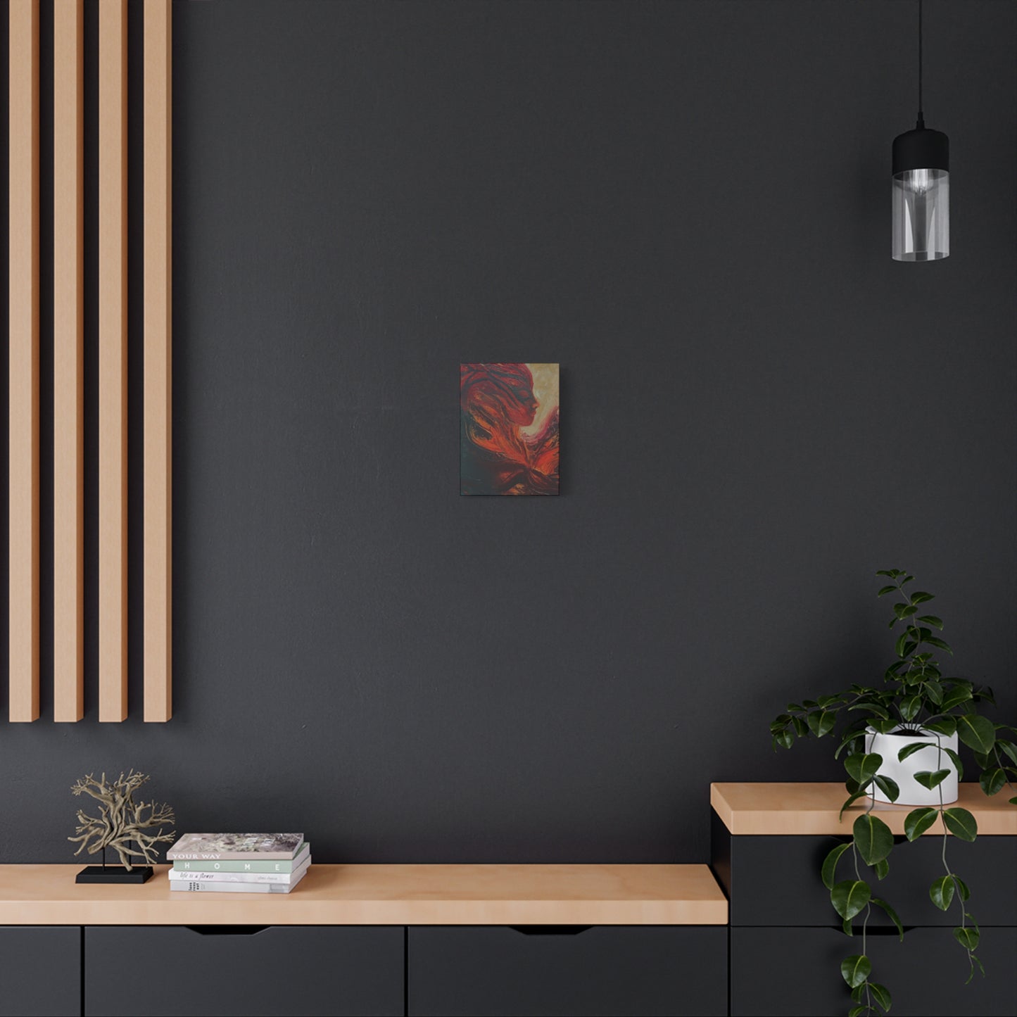 Abstract Phoenix Portrait Matte Canvas Wall Art | Fiery Female Silhouette Stretched Canvas