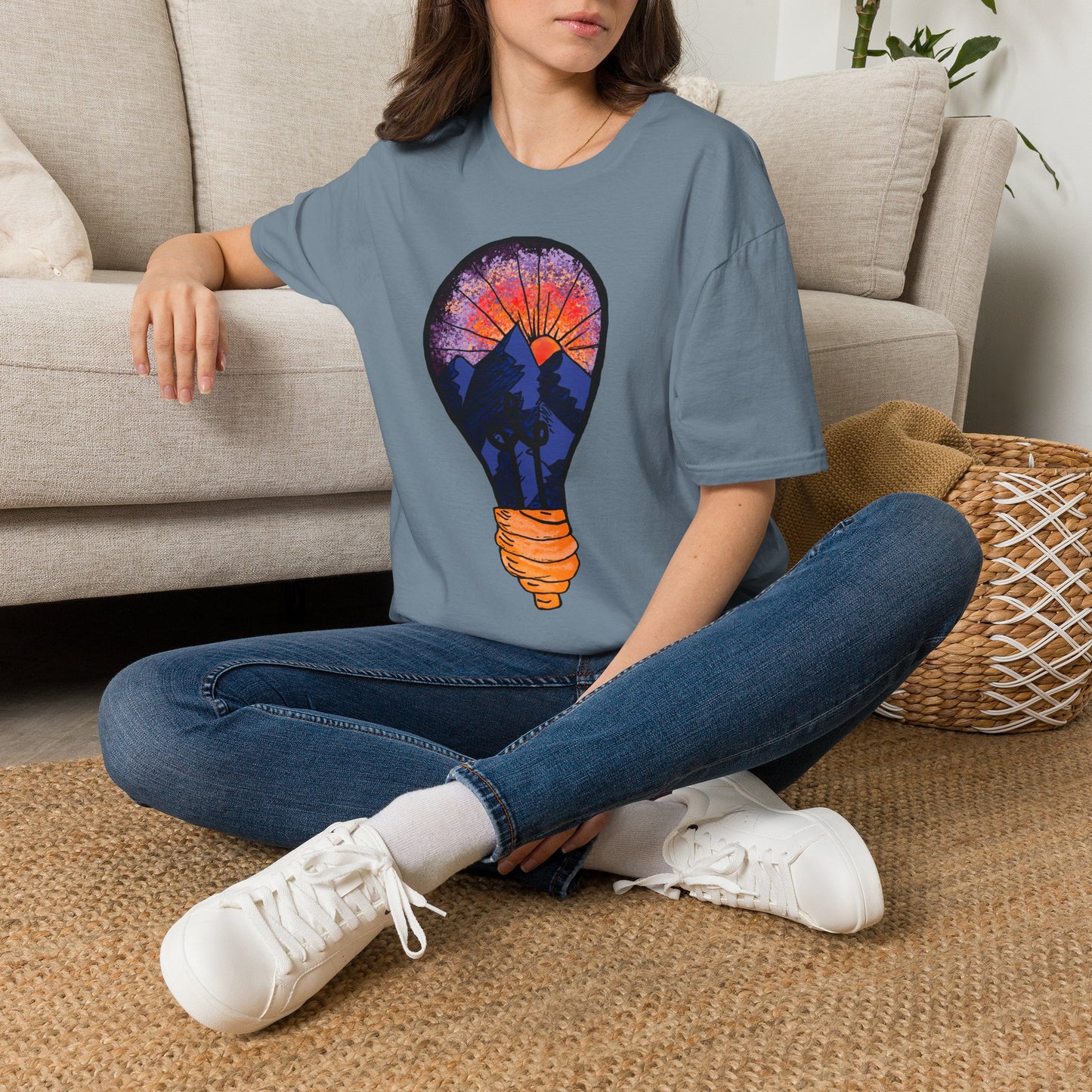 Mountain Sunset Lightbulb T-Shirt — Vintage Adventure Graphic Tee