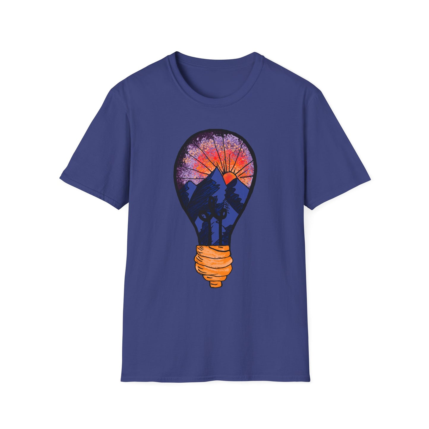 Mountain Sunset Lightbulb T-Shirt — Vintage Adventure Graphic Tee