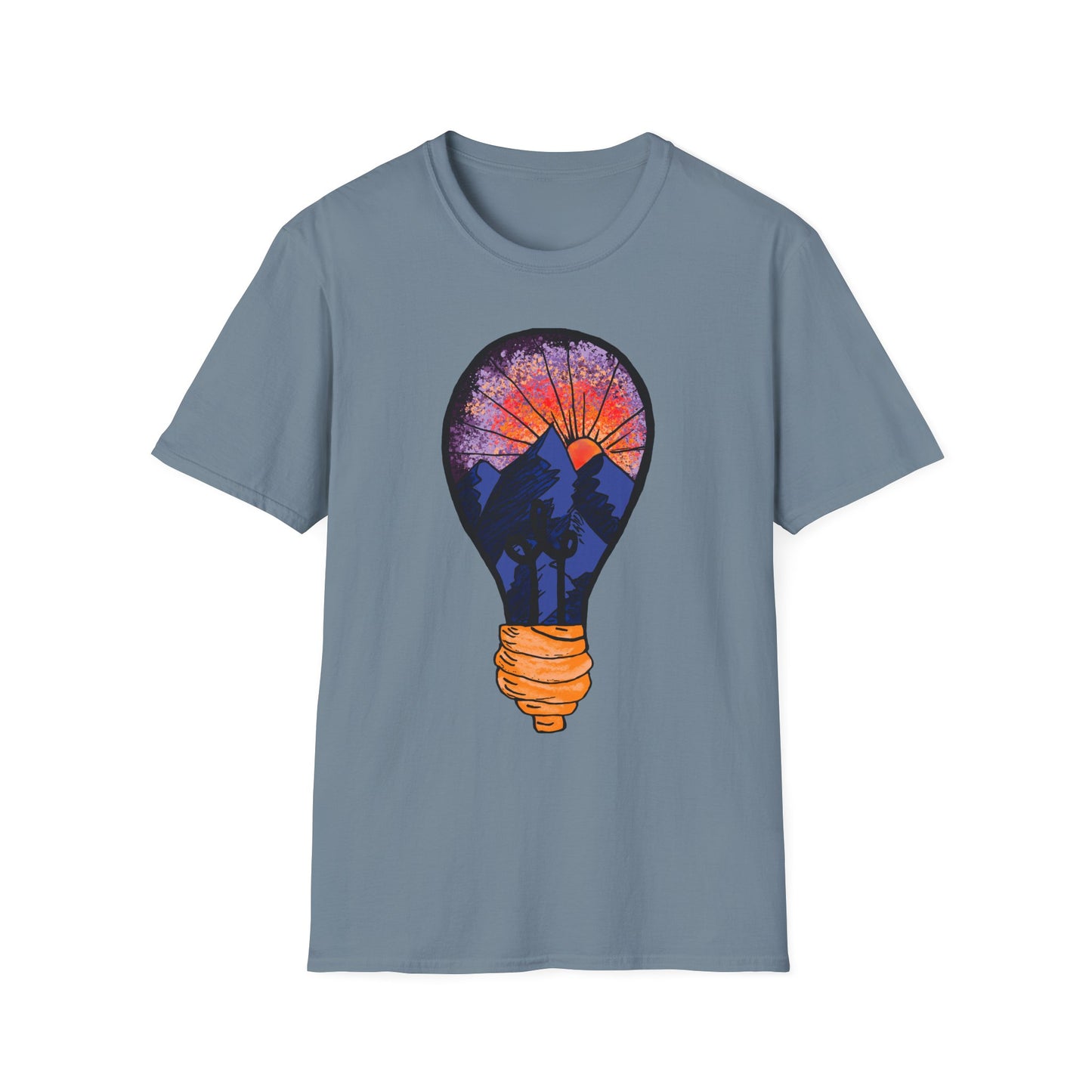 Mountain Sunset Lightbulb T-Shirt — Vintage Adventure Graphic Tee