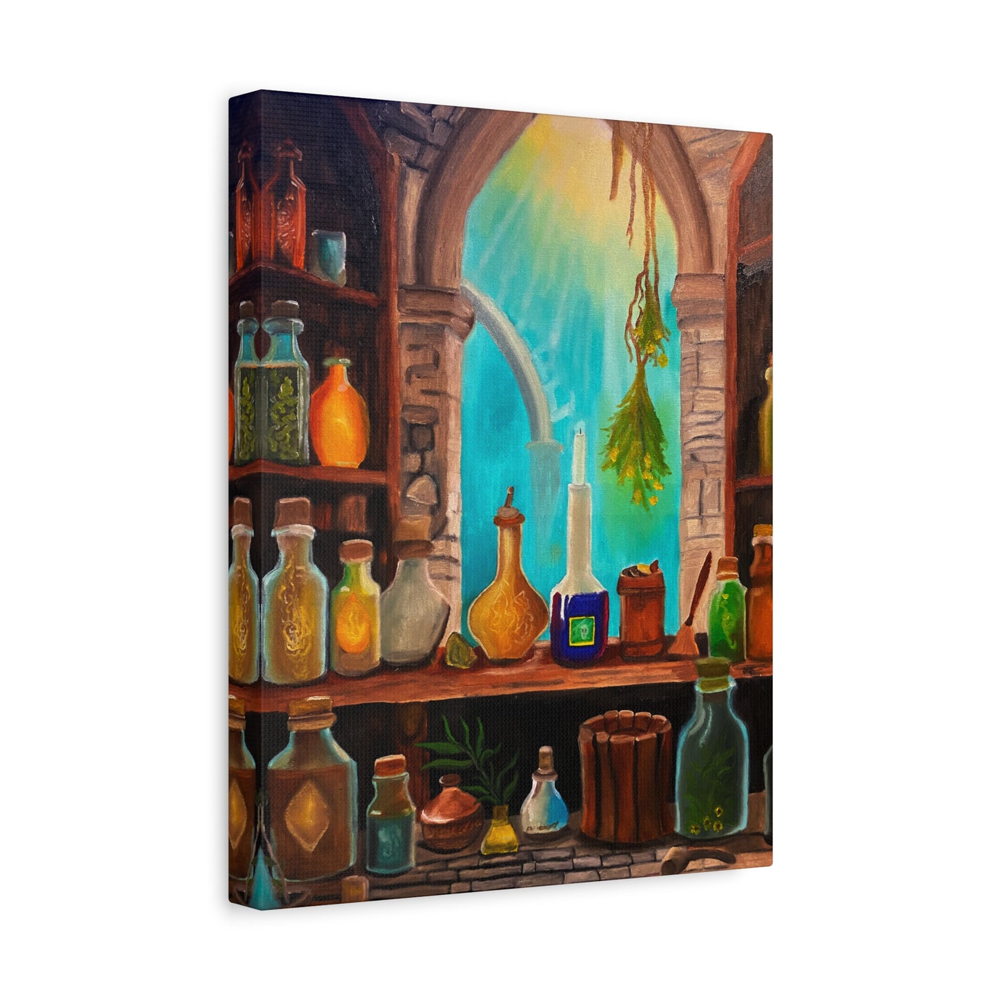 Apothecary Shelf Canvas Print | Botanical Potion Still Life Wall Art