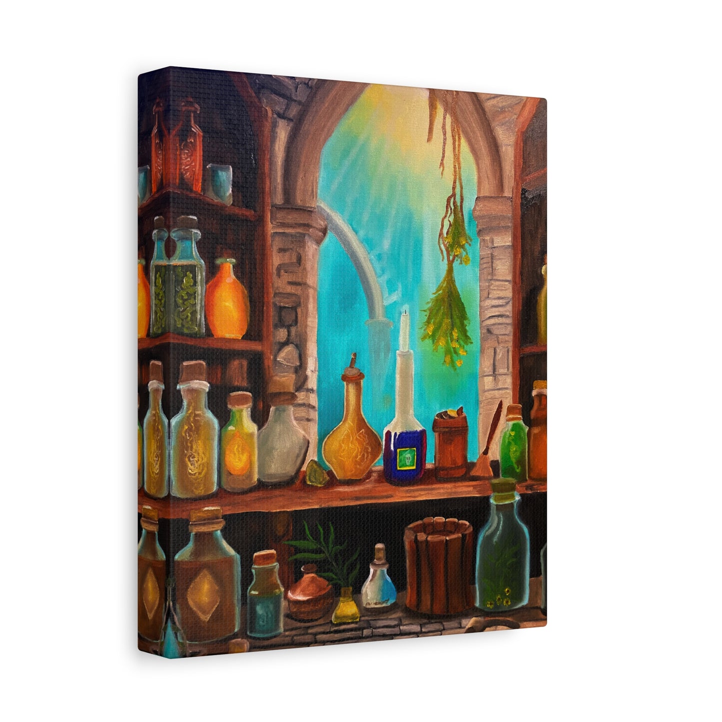 Apothecary Shelf Canvas Print | Botanical Potion Still Life Wall Art