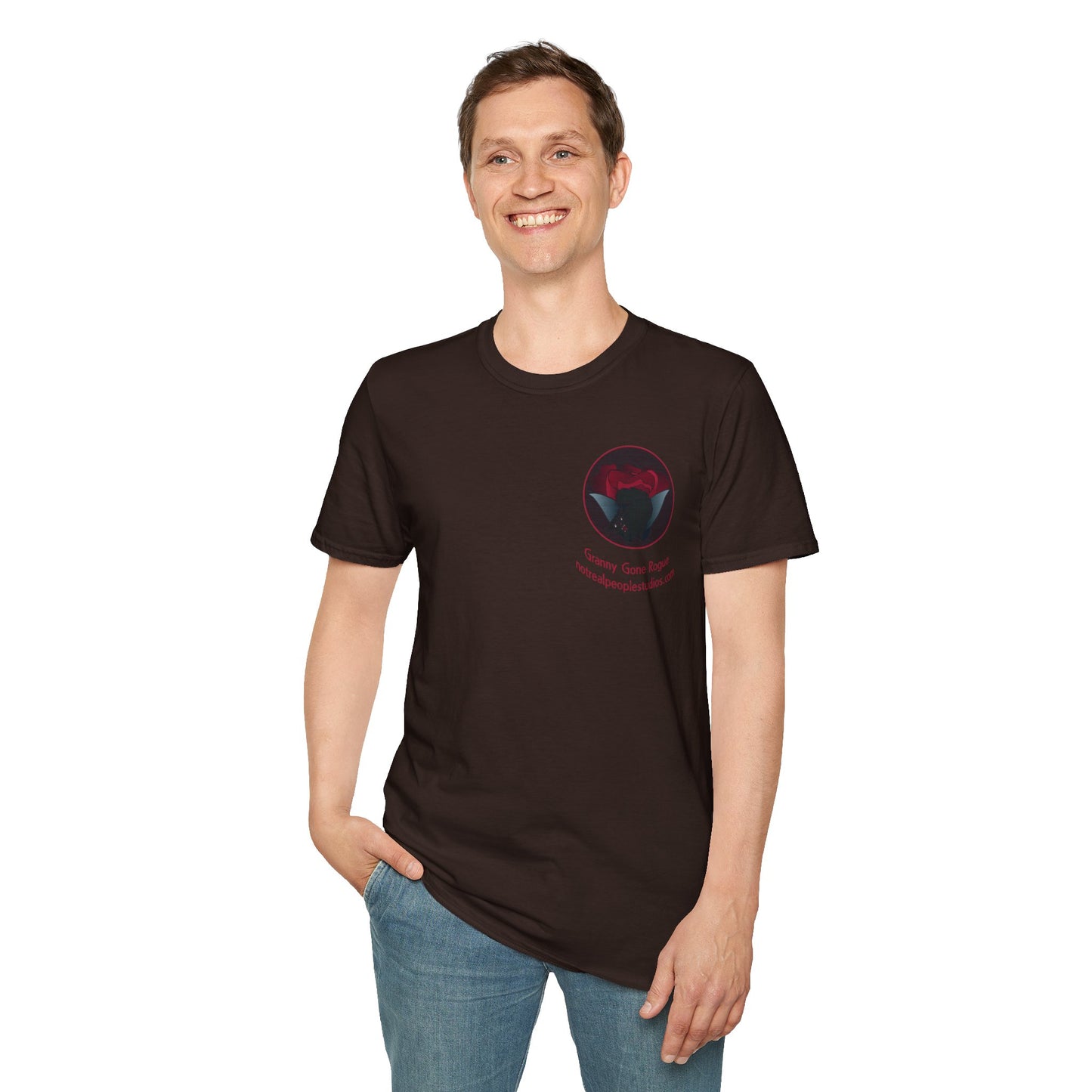 Granny Gone Rogue Logo T-Shirt | Red Rose and Black Cat T-Shirt