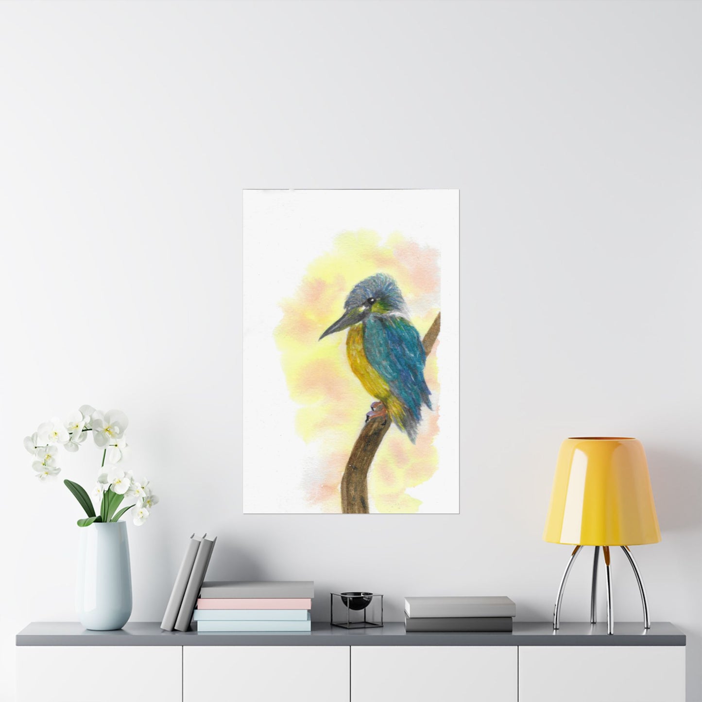 Kingfisher Watercolor Poster — Matte Vertical Bird Print for Nature Lovers