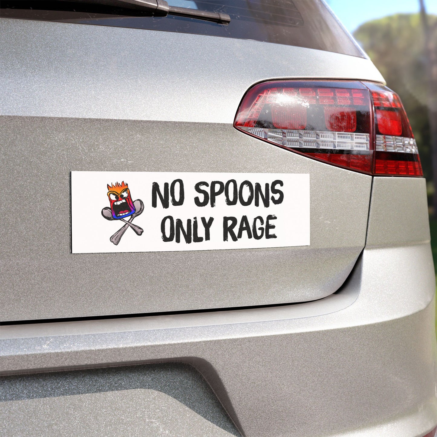 No Spoons Only Rage Car Magnet — Funny Angry Emoji Bumper Sticker Magnet