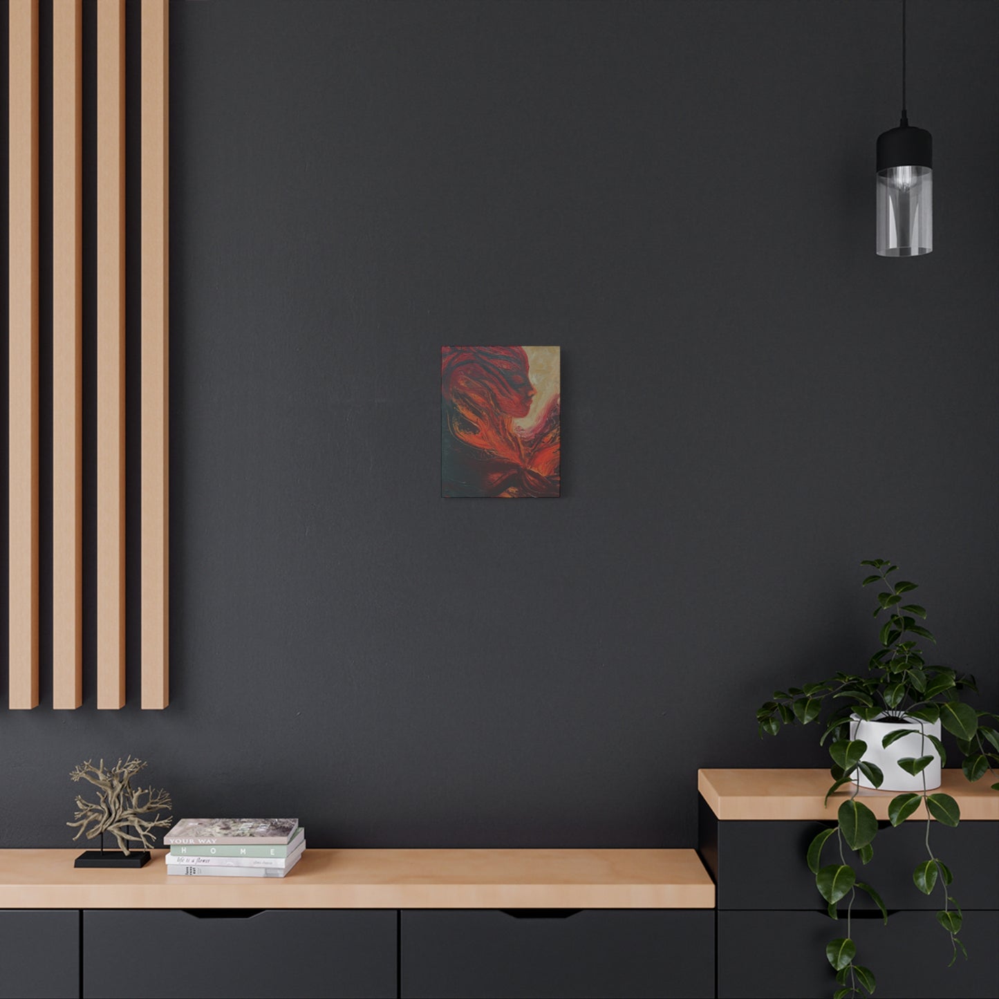 Abstract Phoenix Portrait Matte Canvas Wall Art | Fiery Female Silhouette Stretched Canvas