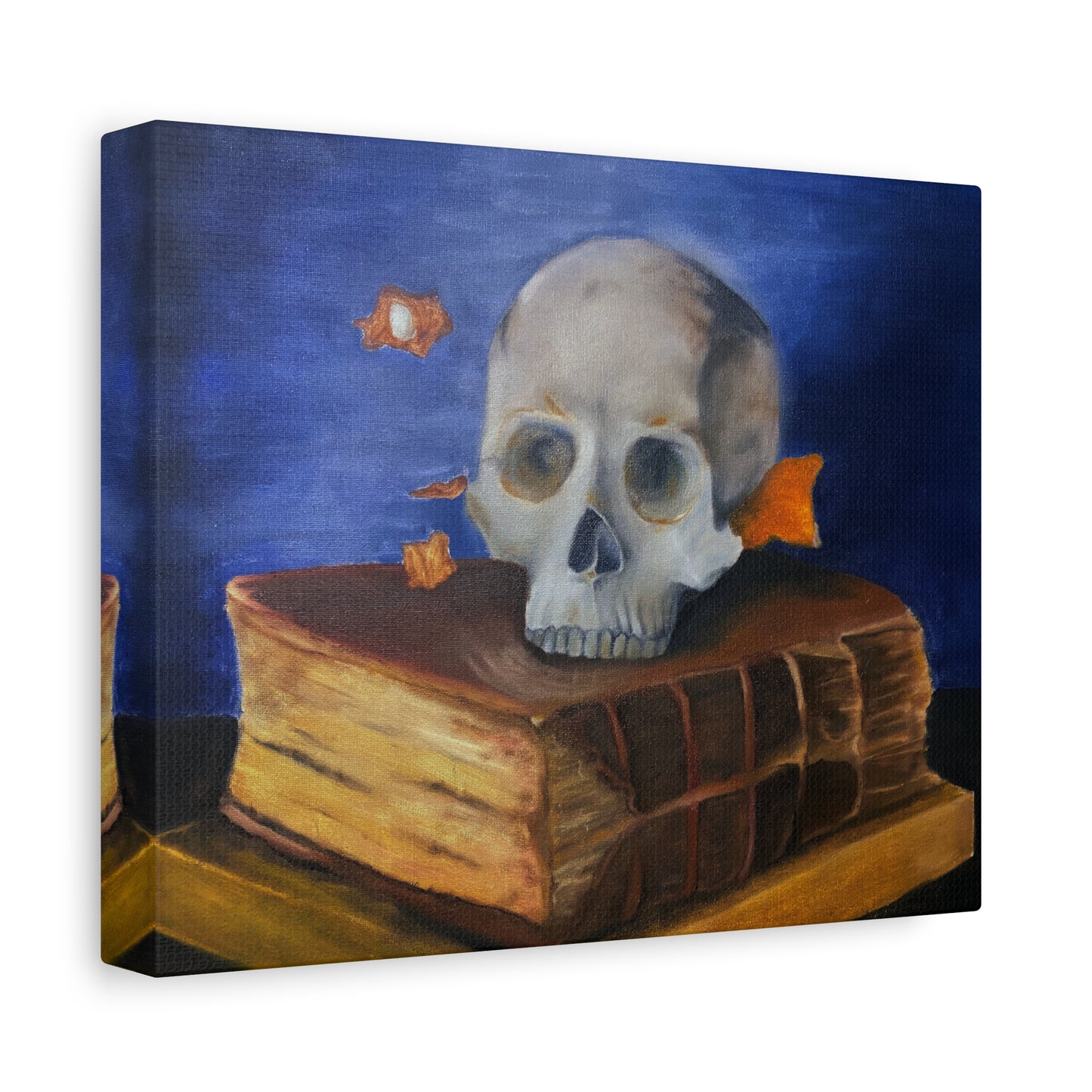 Skull & Old Book Canvas Art — Vanitas Still Life Wall Decor