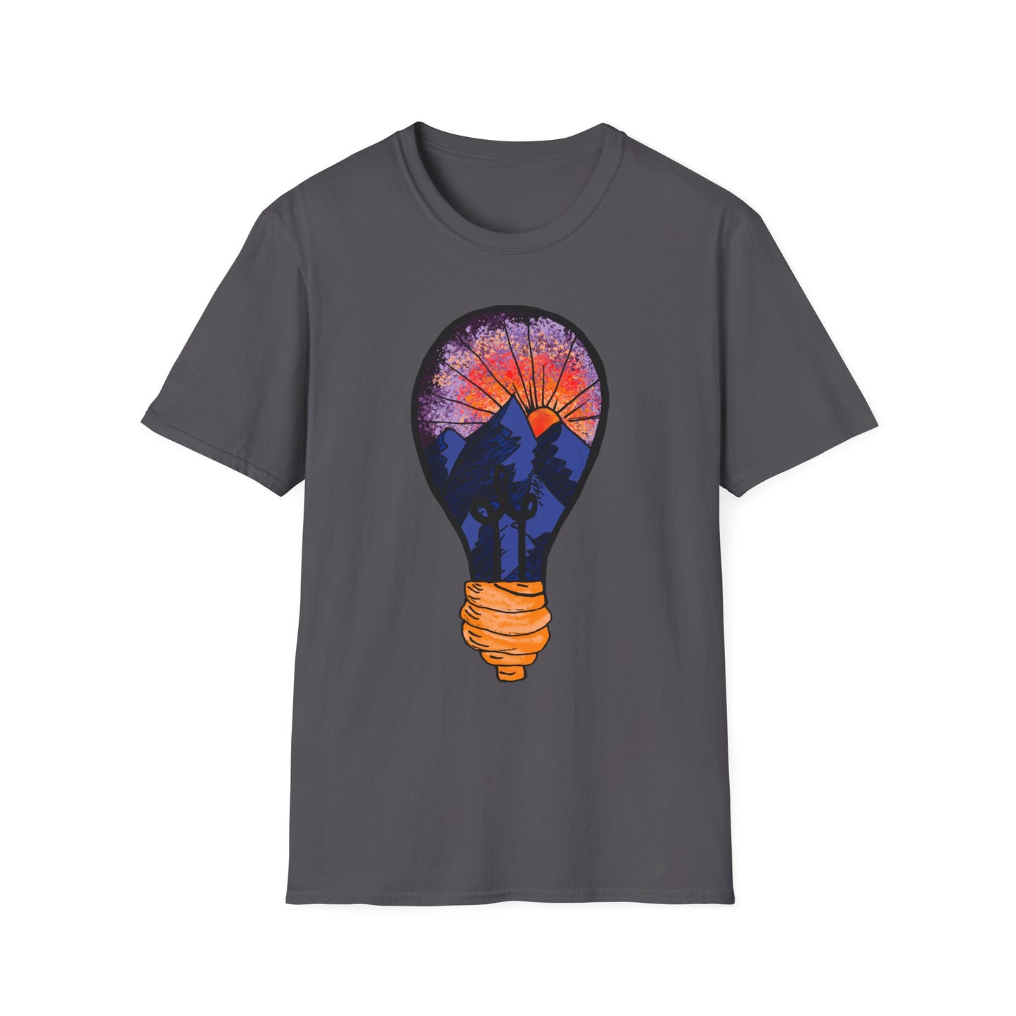 Mountain Sunset Lightbulb T-Shirt — Vintage Adventure Graphic Tee