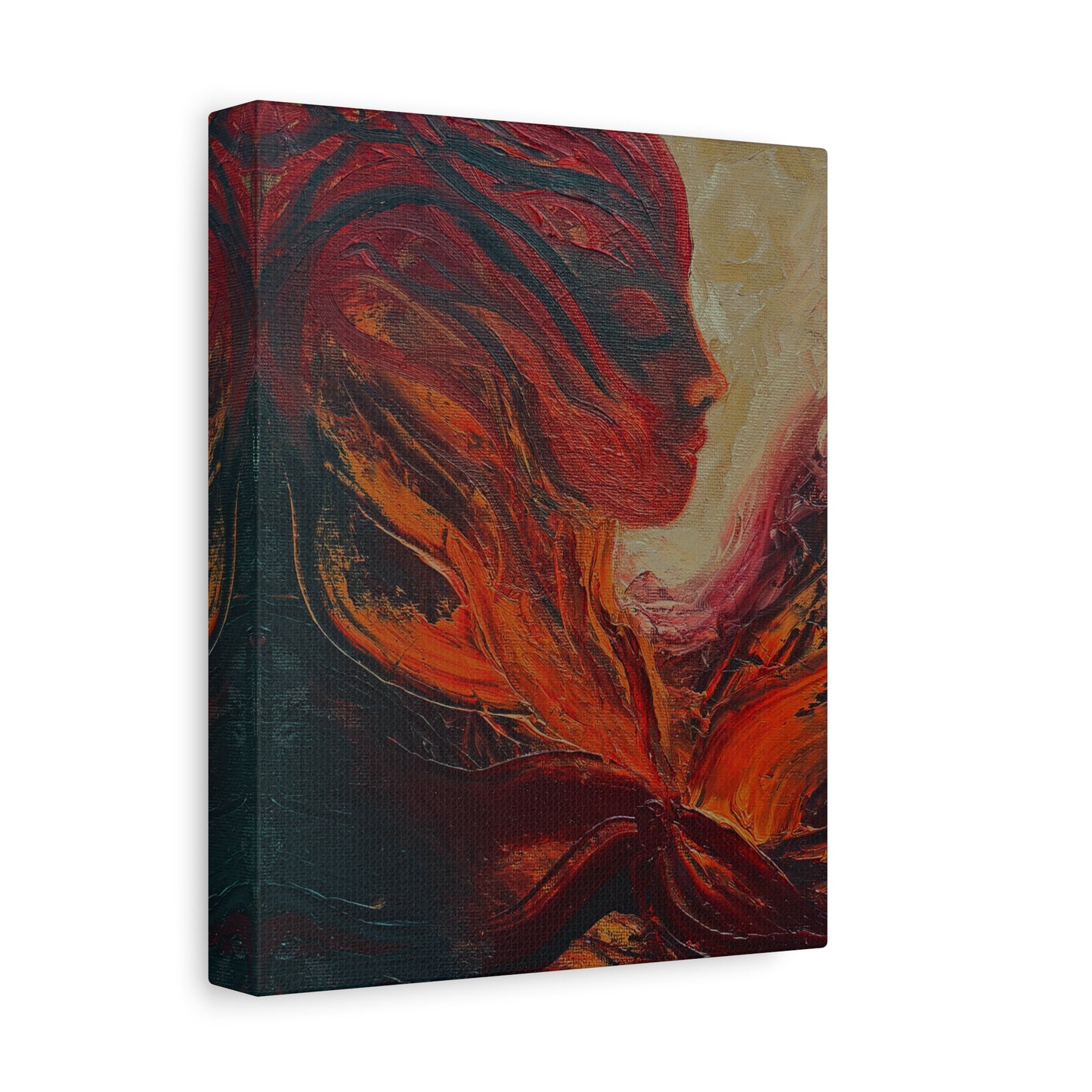 Abstract Phoenix Portrait Matte Canvas Wall Art | Fiery Female Silhouette Stretched Canvas