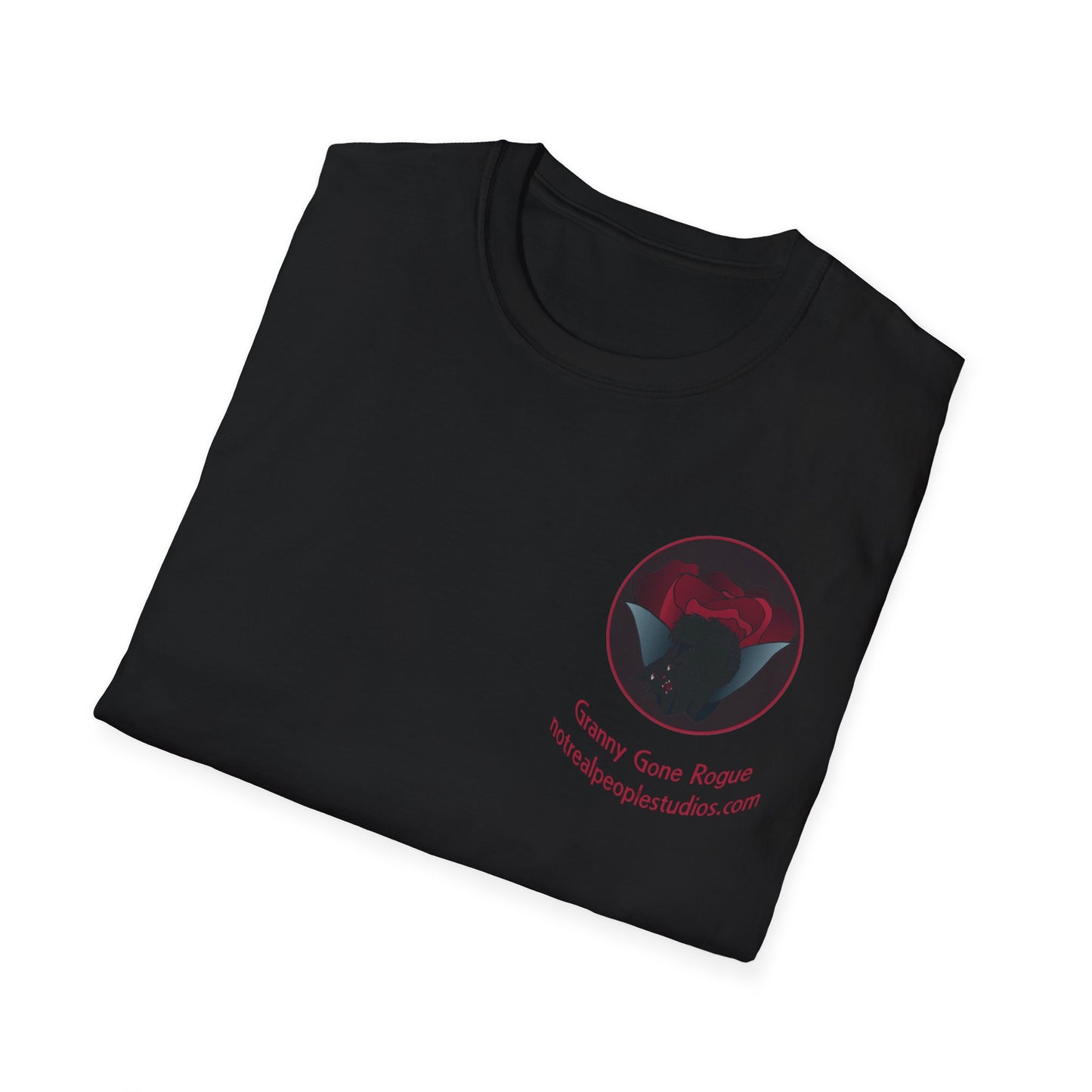 Granny Gone Rogue Logo T-Shirt | Red Rose and Black Cat T-Shirt