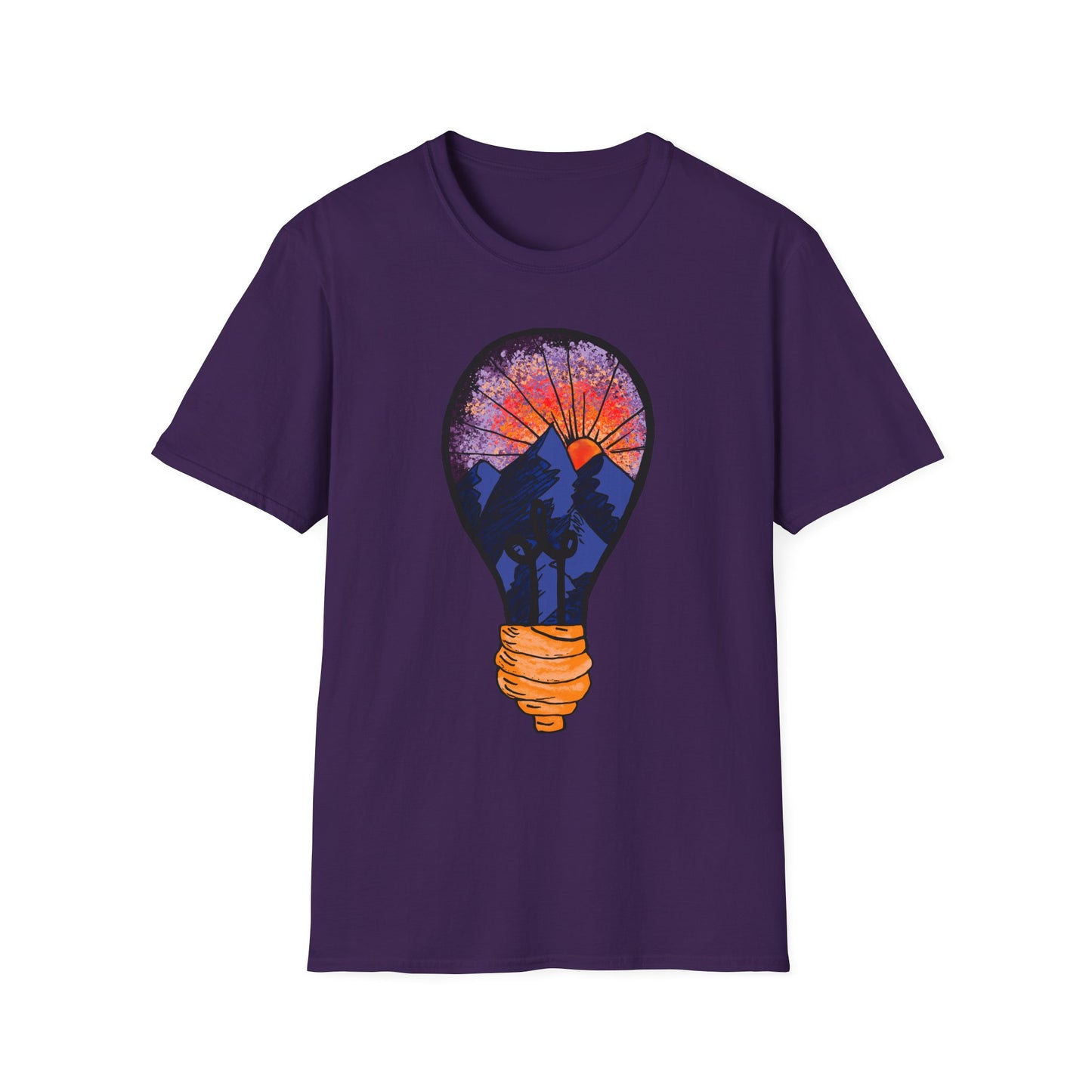 Mountain Sunset Lightbulb T-Shirt — Vintage Adventure Graphic Tee