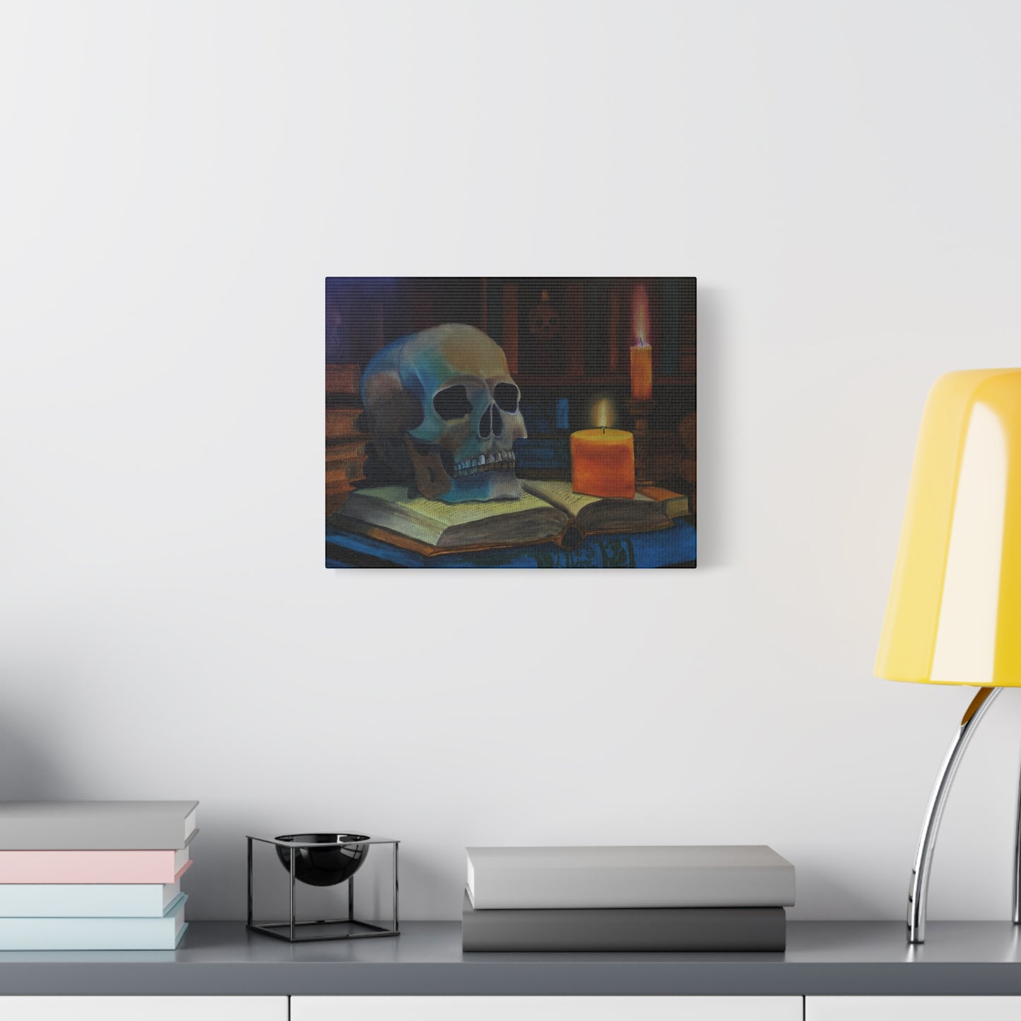 Skull & Candle Still Life Matte Canvas Print