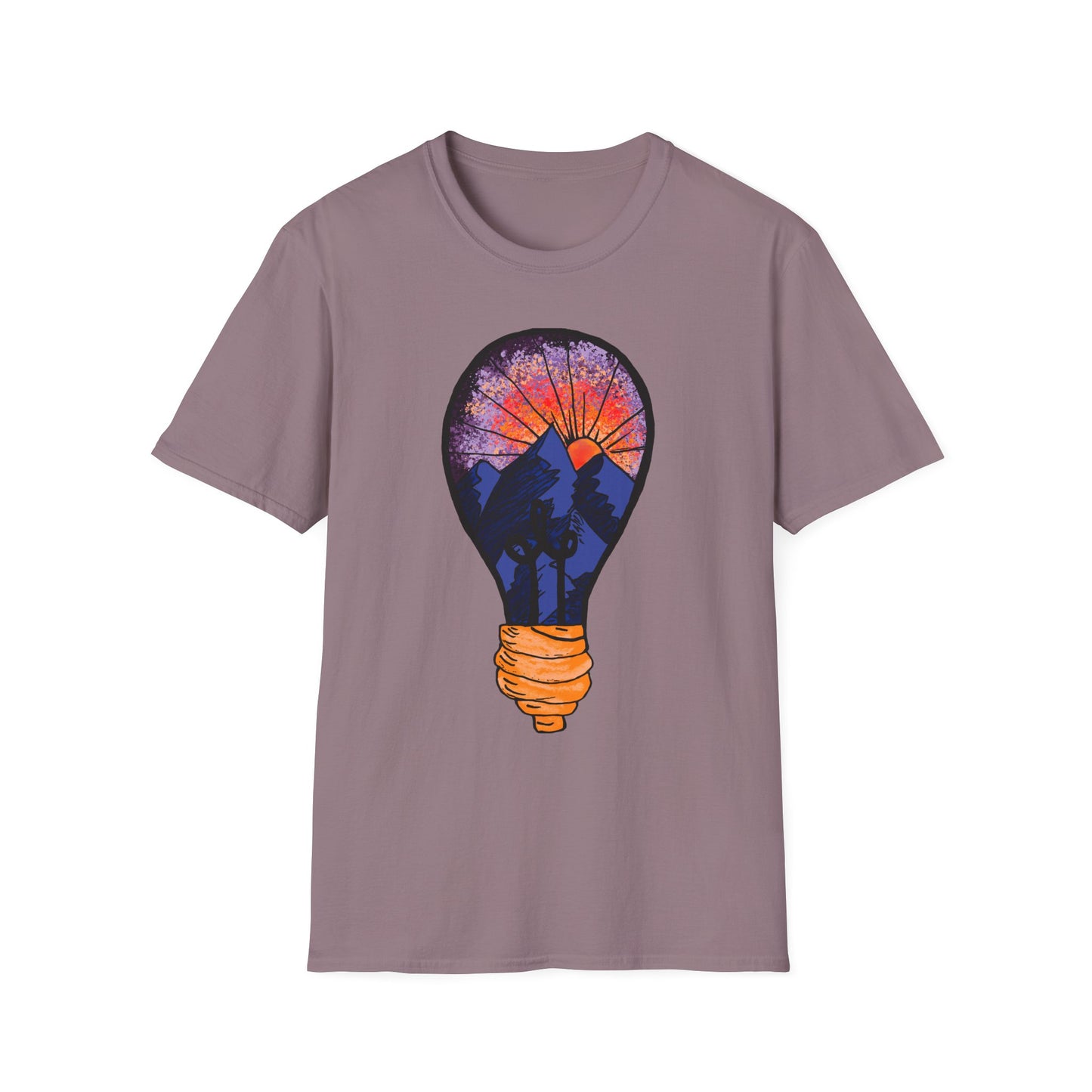 Mountain Sunset Lightbulb T-Shirt — Vintage Adventure Graphic Tee