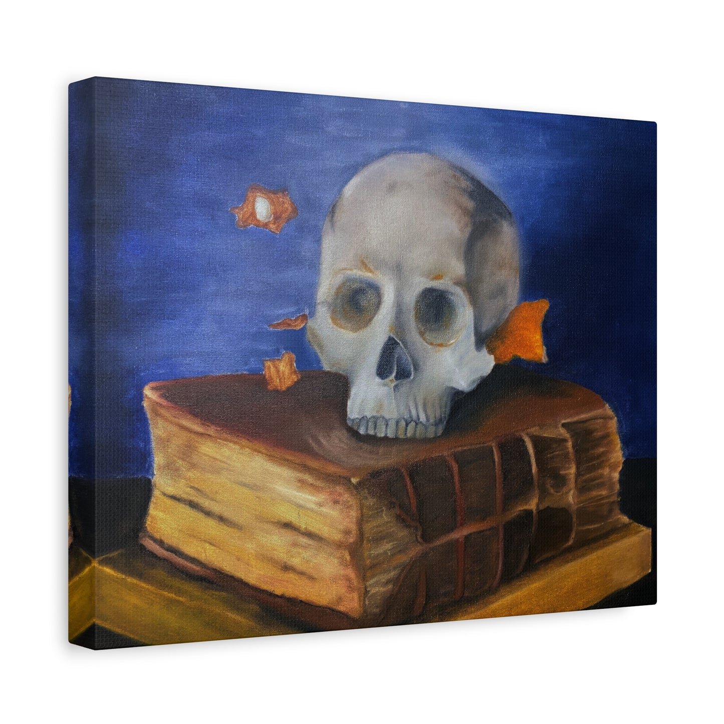 Skull & Old Book Canvas Art — Vanitas Still Life Wall Decor