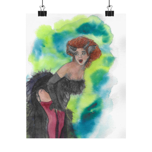 Vintage Pinup Art Poster | Watercolor Redhead Burlesque Matte Vertical Print
