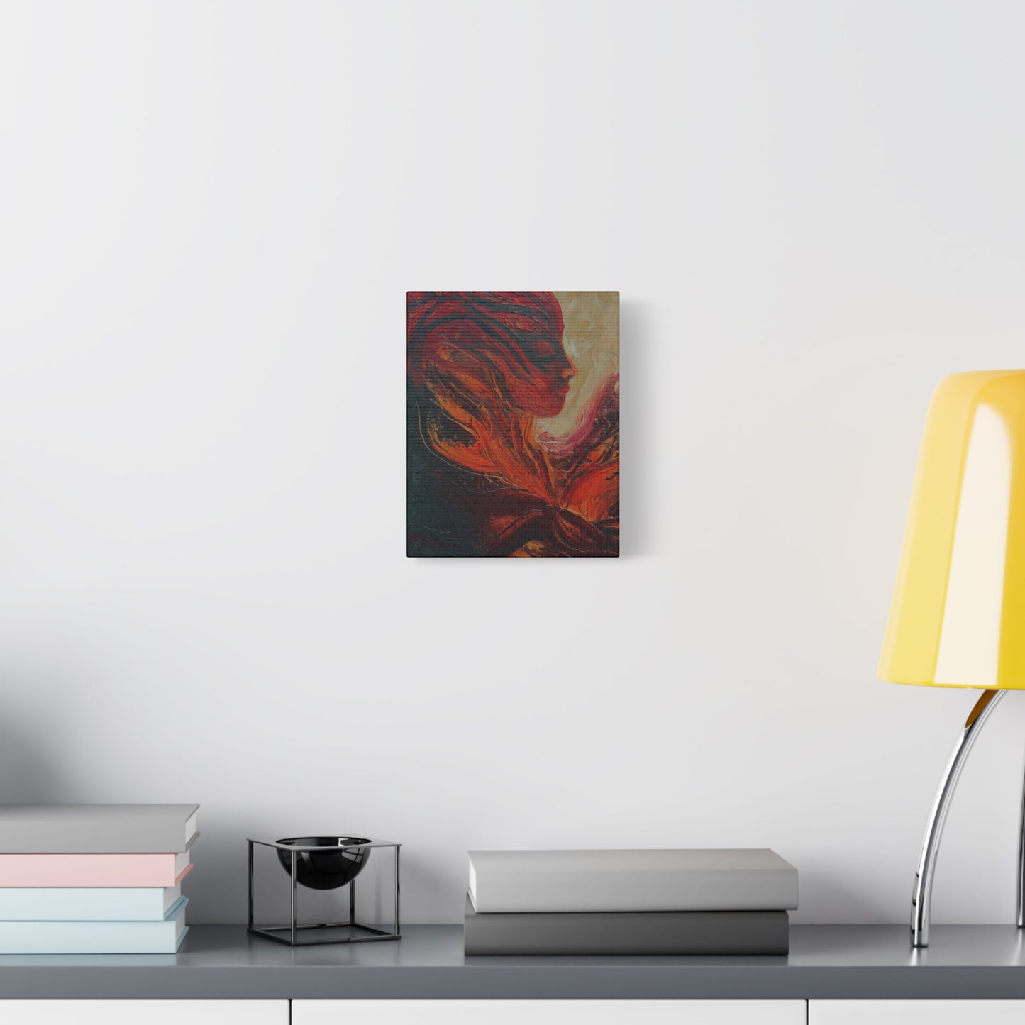 Abstract Phoenix Portrait Matte Canvas Wall Art | Fiery Female Silhouette Stretched Canvas