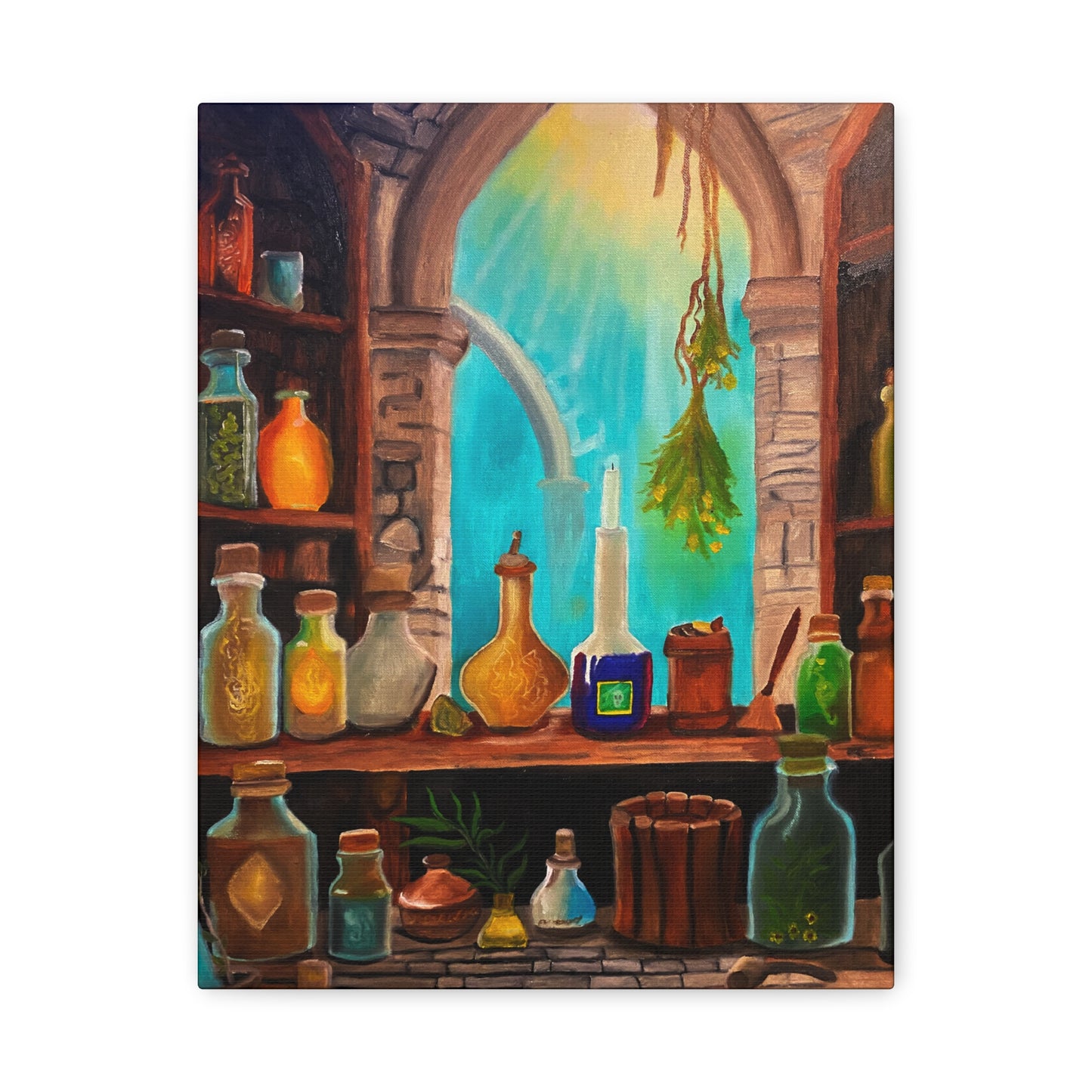 Apothecary Shelf Canvas Print | Botanical Potion Still Life Wall Art