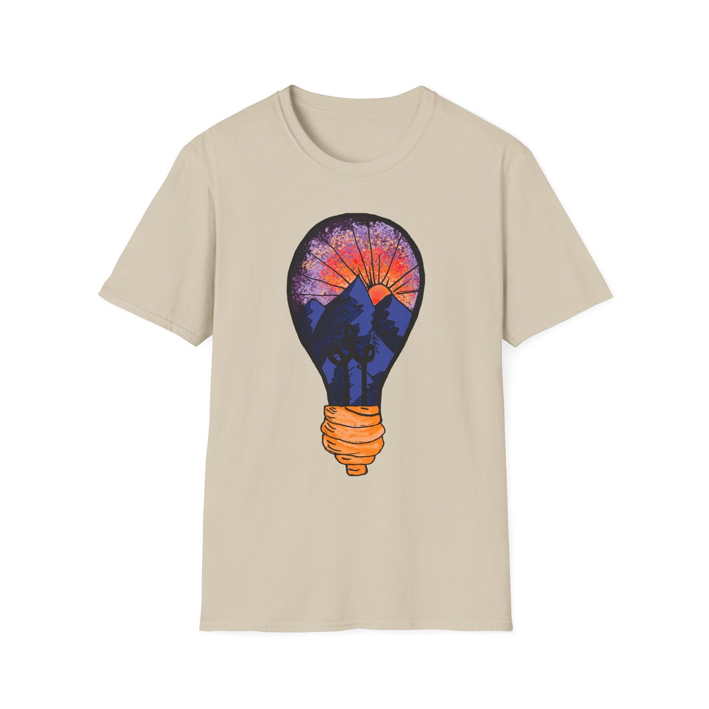 Mountain Sunset Lightbulb T-Shirt — Vintage Adventure Graphic Tee