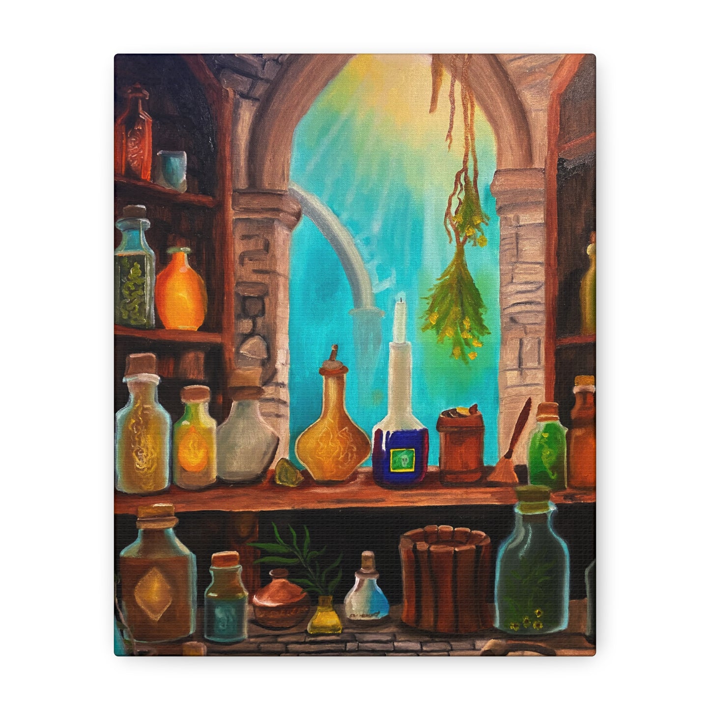 Apothecary Shelf Canvas Print | Botanical Potion Still Life Wall Art